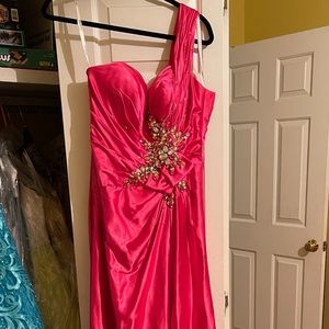 Tony Bowls - Hot Pink One Shoulder Embellished Gown
